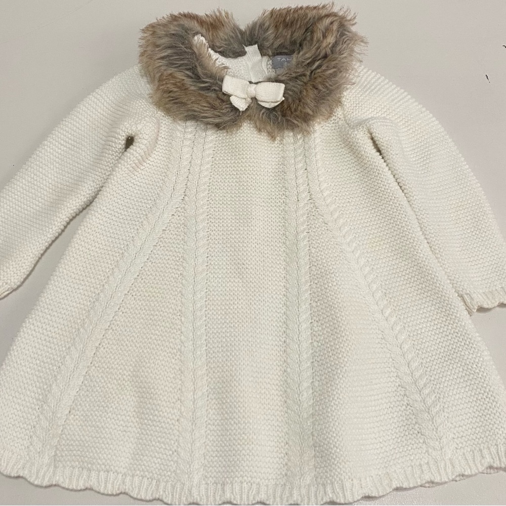 Tahari baby girl dress with fur trim